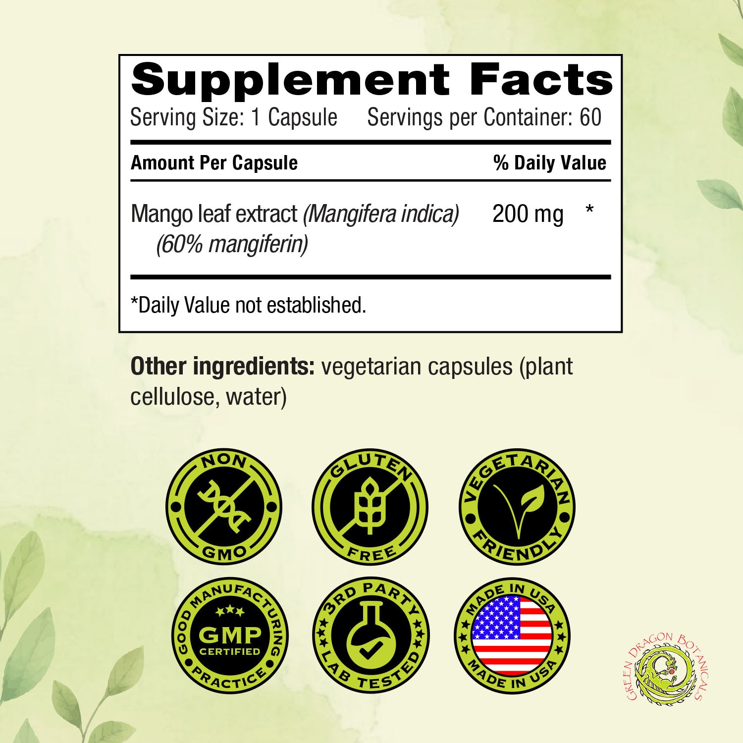 MangoForte Mango Leaf Extract 200mg | 60% Mangiferin Supplement