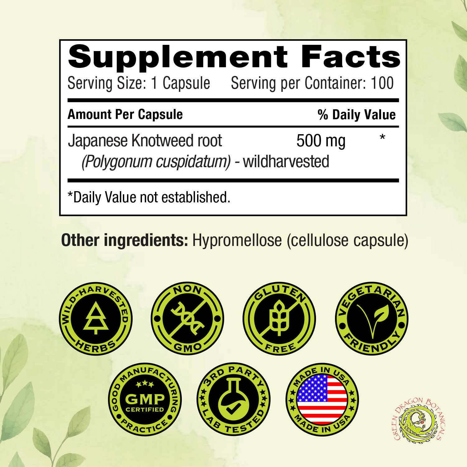 Japanese Knotweed Root  | 100 Capsules 500mg | Natural Resveratrol Supplement