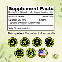 Load image into Gallery viewer, Cat’s Claw | 100 Capsules 500mg | Wild-Harvested Uncaria Tomentosa Vine Bark